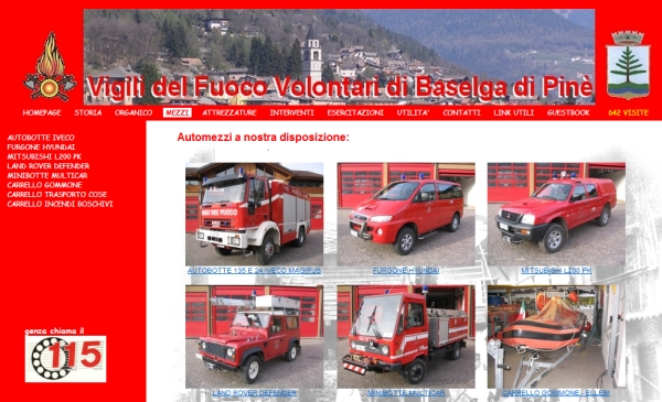 Una schermata del sito dei pompieri di Baselga