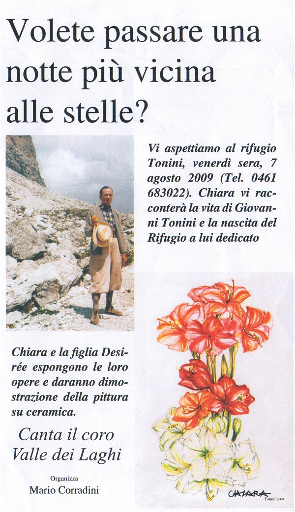 La locandina della serata al Rifugio Tonini
