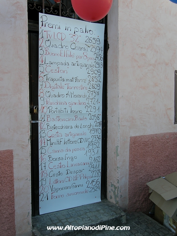 I numeri della lotteria - Sagra di Santa Giuliana 2009