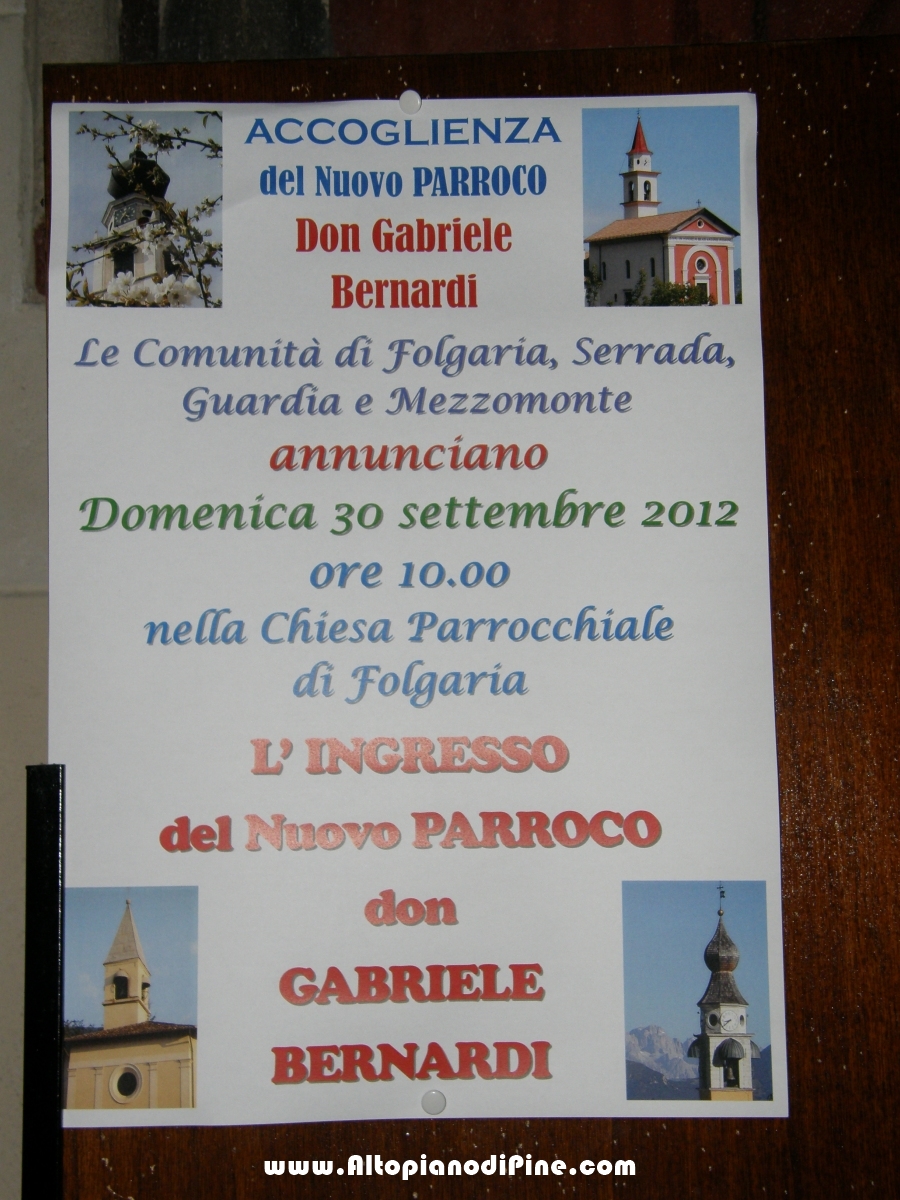 Benvenuto al nuovo parroco di Folgaria don Gabriele Bernardi