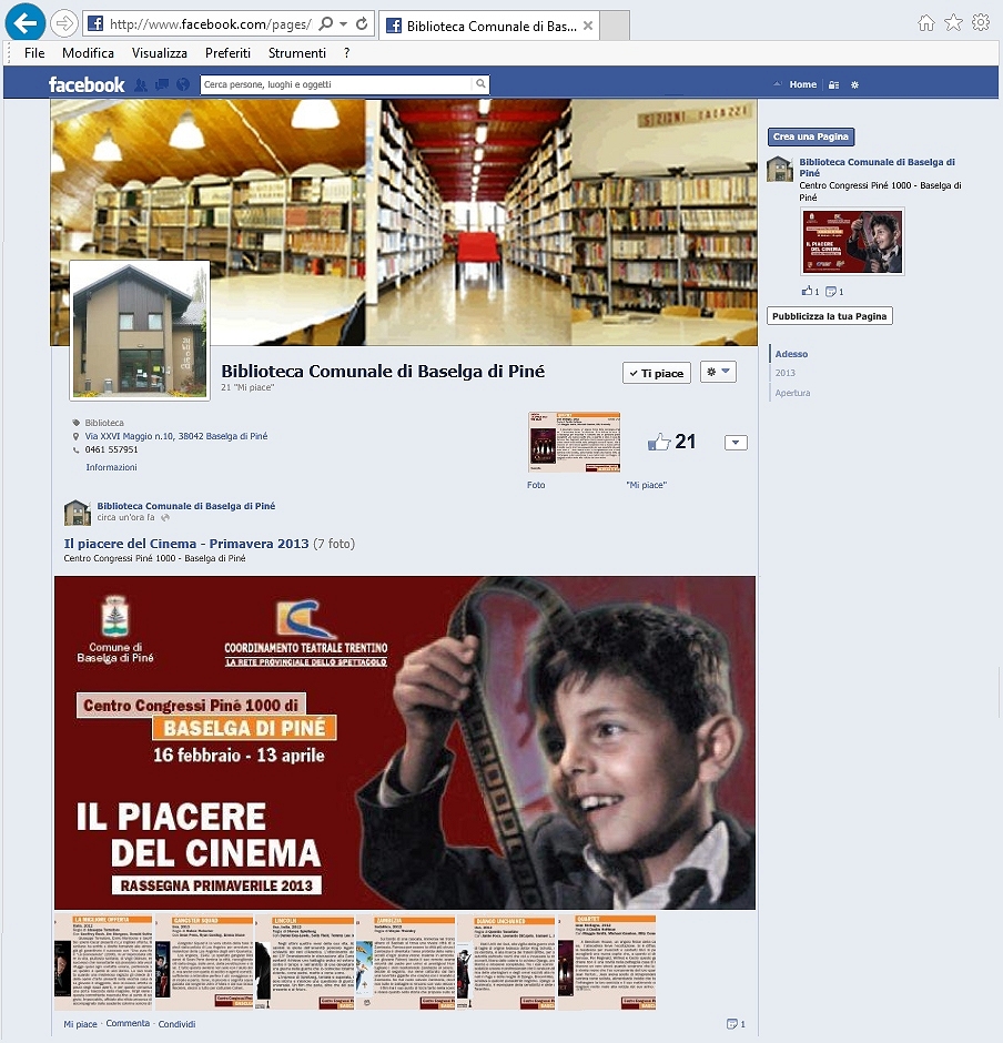 Pagina Facebook Biblioteca Comunale