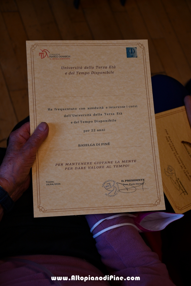 40&deg;  Universit&aacute; terza et&aacute; e tempo disponibile di Baselga di Pine'