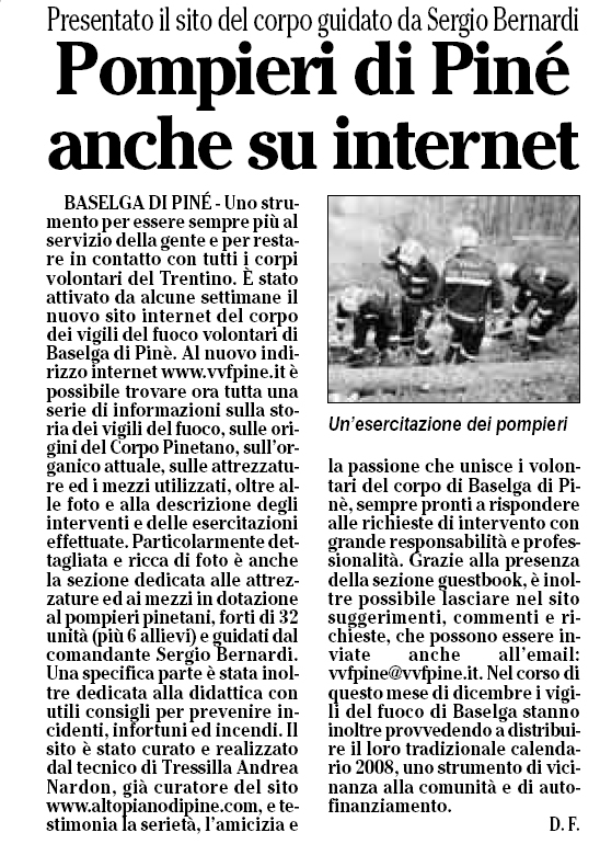 Articolo L'Adige - dicembre 2007