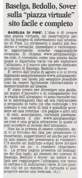 Articolo dell'Alto Adige del 5 agosto 2000