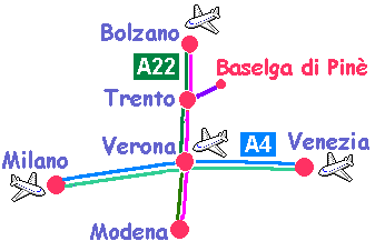Strade da percorrere per arrivare in Pin: A22 o SS12 fino a Trento quindi SS47 fino a Civezzano, quindi SP 83
